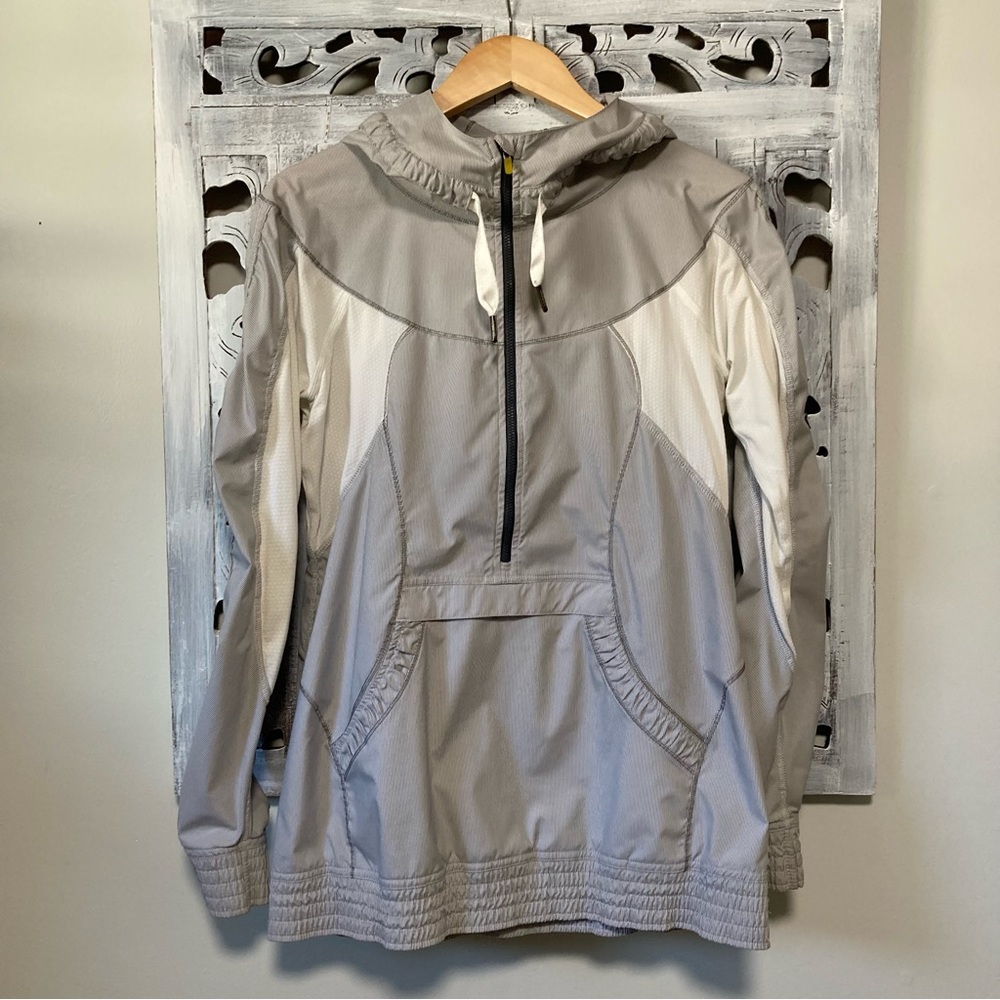 lululemon athletica Light Gray and White Hooded Pullover